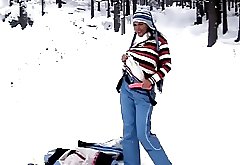 Jasmine Balck - Mastrubate on Snowy road in winter forest