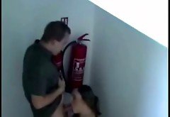 Kinky voyeur films couple fucking in the hallway