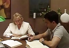 Mature Italian teacher with student