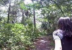 Horny girl enjoy the long big cock in the jungle