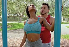 Fitness ebony babe Sarai Minx is fucked by one handsome jock after hot workout