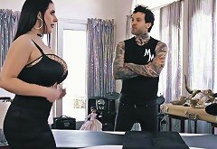 Mouth watering hooker Angela White gives a titjob before a crazy cock riding